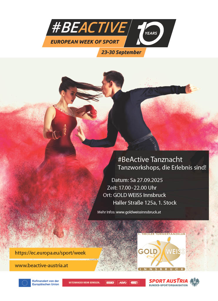 Werbeplakat zur #BeActive Night im TTK Gold Weiss Innsbruck